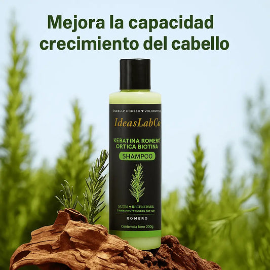Keratina + Romero + Ortiga + Biotina - Champú Nutritivo y Regenerador para Cabello Grueso y Voluminoso (220 ml) - IdeasLab Co™